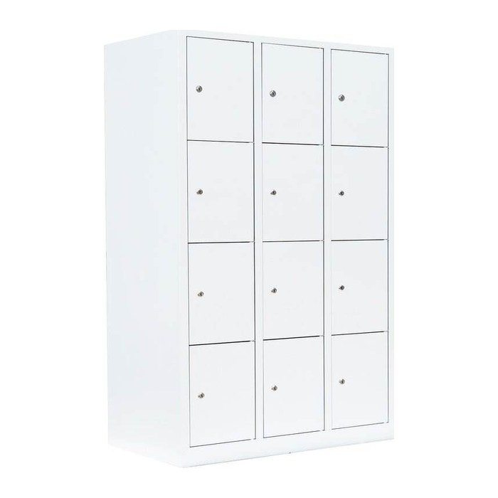 LÜLLMANN Schließfachschrank signalweiß 523437, 12 Schließfächer 118,5 x 50,0 x 180,0 cm
