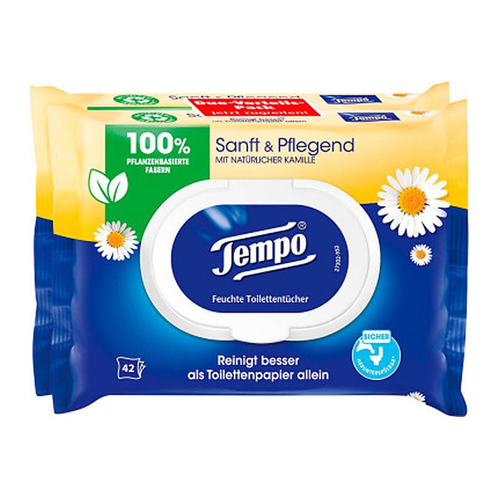 Tempo Feuchtes Toilettenpapier Sanft & Pflegend Duo-Pack 1-lagig, 2x 42 Tücher