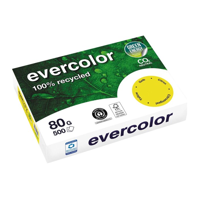 Clairefontaine Recyclingpapier Evercolor gelb DIN A4 80 g/qm 500 Blatt