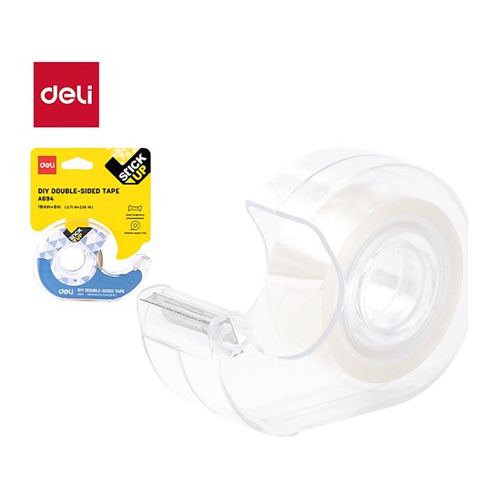 DELI Klebeband inkl. Abroller 18mmx6m doppelseitig weiß