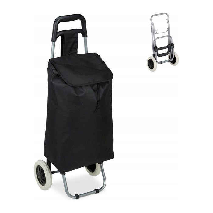 relaxdays Einkaufstrolley Metall schwarz 30,0 x 40,0 x 91,0 cm