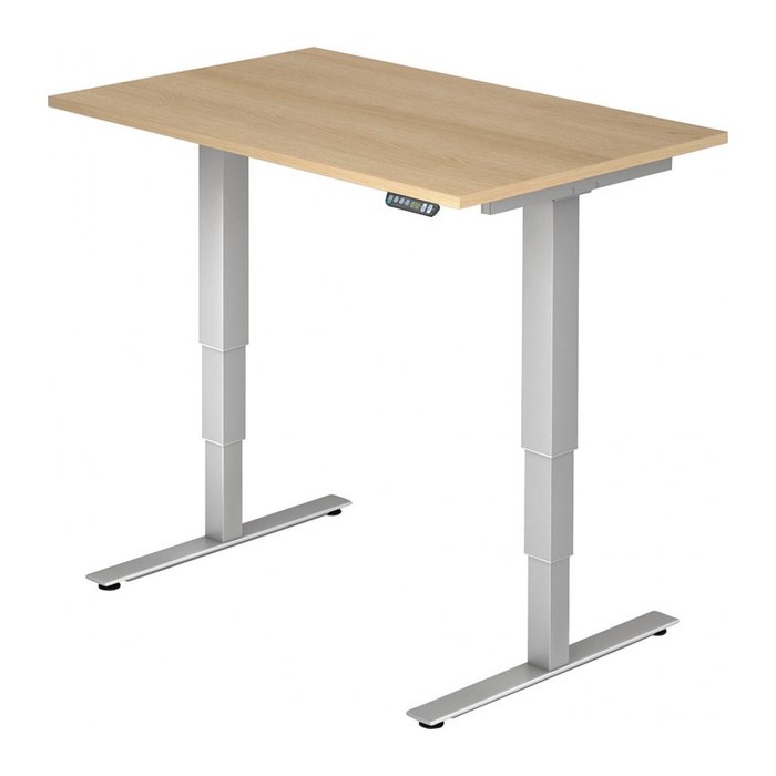 HAMMERBACHER XDSM12 elektrisch höhenverstellbarer Schreibtisch eiche rechteckig, T-Fuß-Gestell silber 120,0 x 80,0 cm
