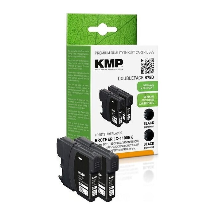 KMP B78D schwarz Druckerpatronen kompatibel zu brother LC-1100BK, 2er-Set