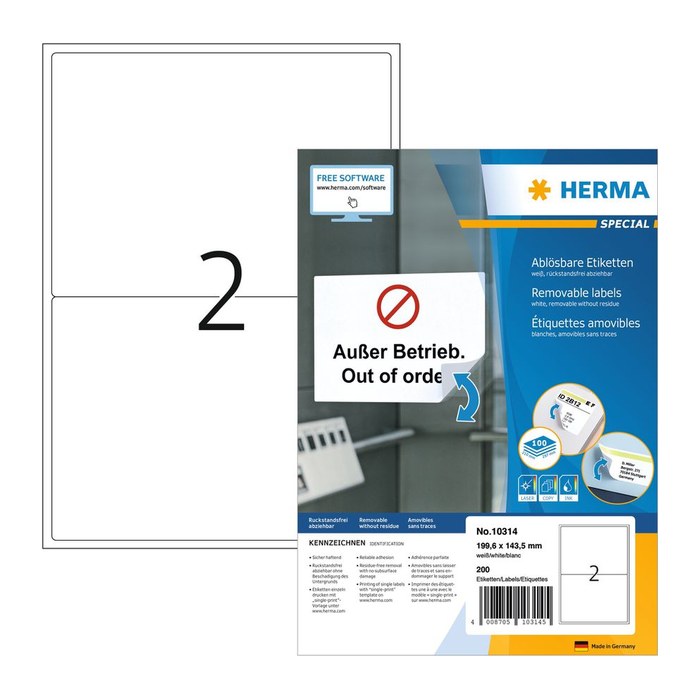 HERMA Etiketten 10314 weiß 199,6 x 143,5 mm, 100 Blatt