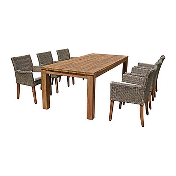 Garden Pleasure Sitzgruppe PALA cremeweiß, natur Kunststoff, Holz, 7-teilig