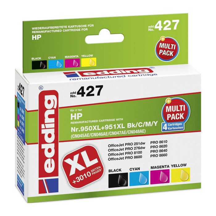 edding EDD-427 schwarz, cyan, magenta, gelb Druckerpatronen kompatibel zu HP 950XL + 951XL (C2P43AE), 4er-Set