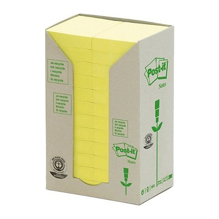 Post-it® Recycling Notes Haftnotizen 653-1T gelb, 24 Blöcke