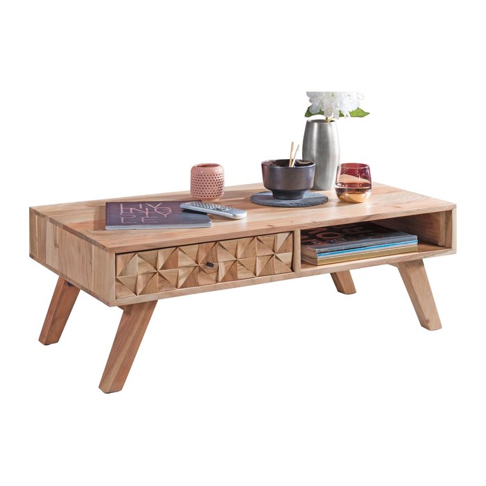 WOHNLING Couchtisch rechteckig Massivholz akazie 95,0 x 50,0 x 35,0 cm, 1 St.