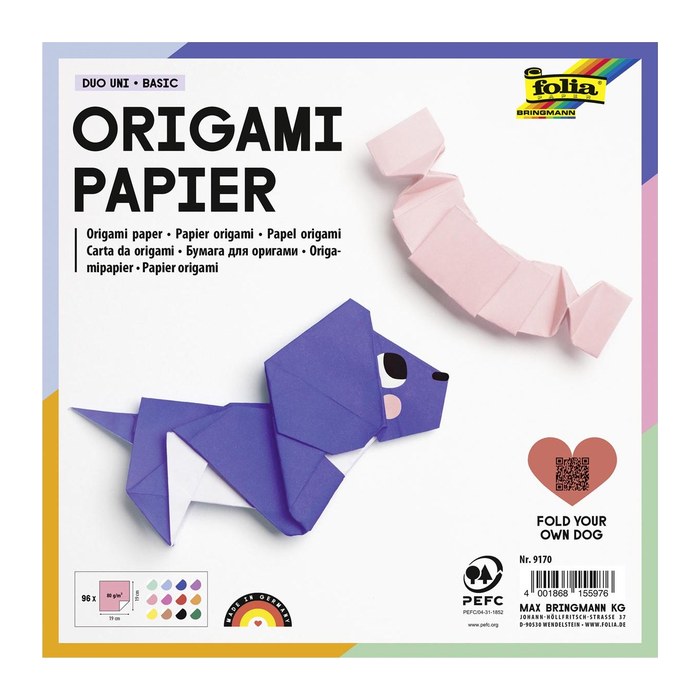 folia Faltblätter Origami Duo Uni Basic mehrfarbig 96 Blatt
