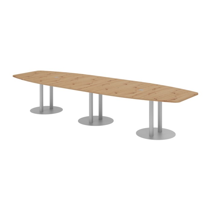 HAMMERBACHER Konferenztisch KT40S asteiche Tonnenform, Rundrohr silber, 400,0 x 85,0 - 130,0 x 74,0 cm