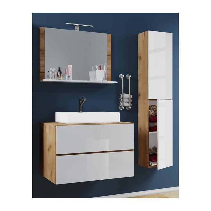 VCM my bath Badmöbel-Set 4-teilig Lendas L 915298 honig-eiche, weiß 114,0 x 52,0 x 150,0 cm