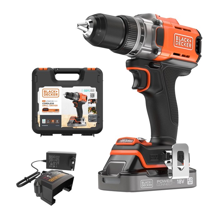 Black&Decker Akku-Bohrschrauber 18V 2Ah, 2G, Kof BCD382D1XK