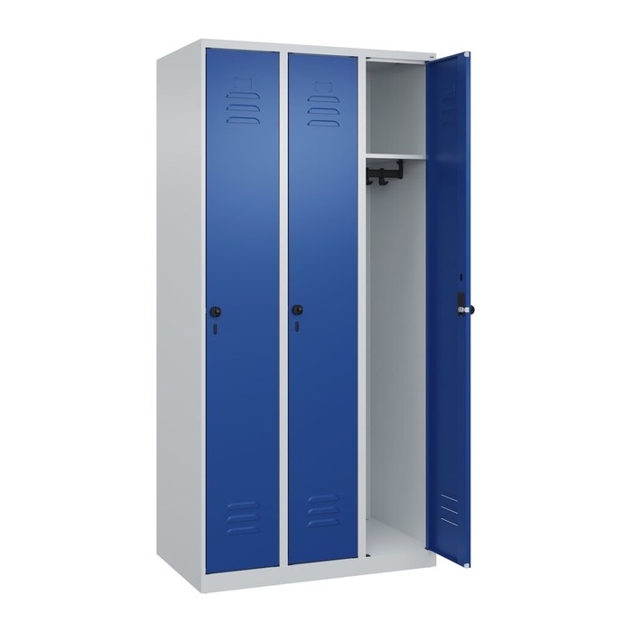 CP Spind Classic Plus lichtgrau, enzianblau 080000-30 S10003, 3 Schließfächer 90,0 x 50,0 x 185,0 cm