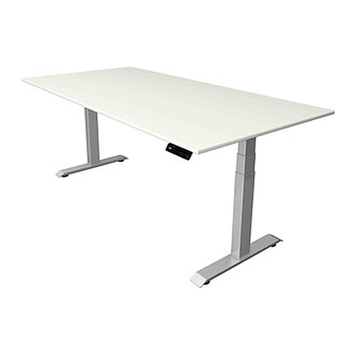 Kerkmann Move 4 elektrisch höhenverstellbarer Schreibtisch weiß rechteckig, T-Fuß-Gestell silber 200,0 x 100,0 cm