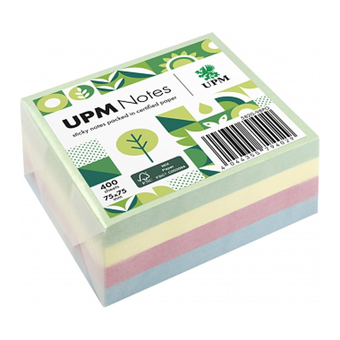 UPM Notes Pastellmix Haftnotizen doppelte Haftung farbsortiert, 1 Würfel