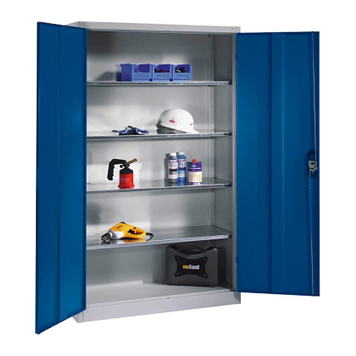 CP Stahlschrank 8931-052 S10280 lichtgrau, enzianblau 4 Fachböden 120,0 x 50,0 x 195,0 cm, aufgebaut, 1 St.