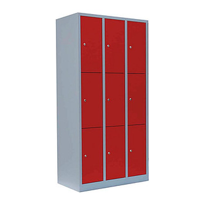 LÜLLMANN Schließfachschrank feuerrot, lichtgrau 520334, 9 Schließfächer 88,5 x 50,0 x 180,0 cm