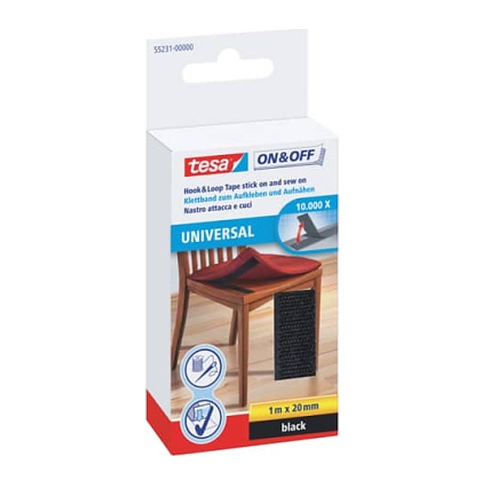 tesa Klettband ON & OFF® UNIVERSAL schwarz, 1 Rolle