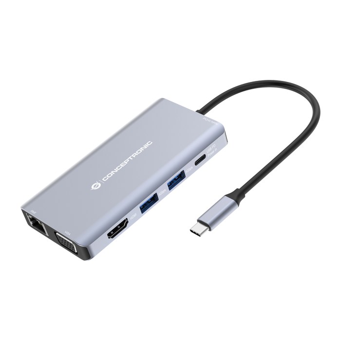 CONCEPTRONIC 10-1 Dock USB-C->HDMI/2xUSB-A/GbE/AUX/+ 25cm gr