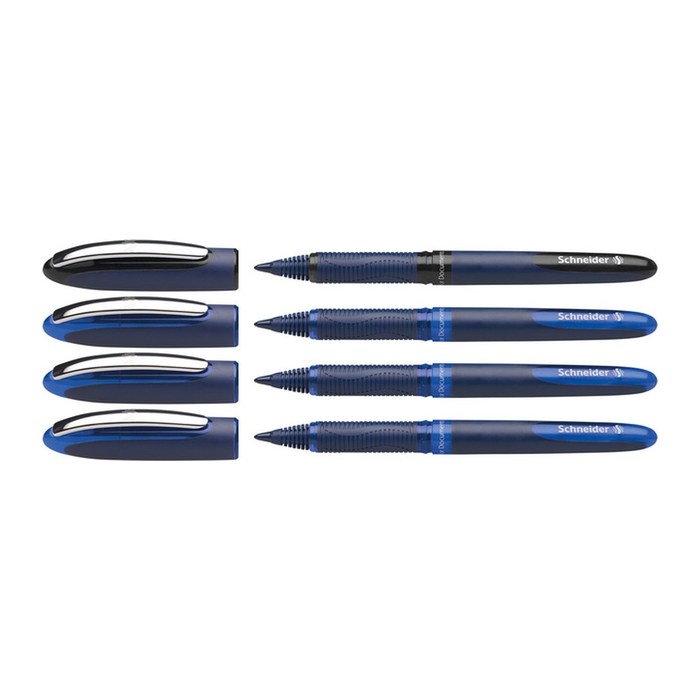 Schneider One Business Tintenroller blau 0,6 mm, Schreibfarbe: blau/schwarz, 4 St.
