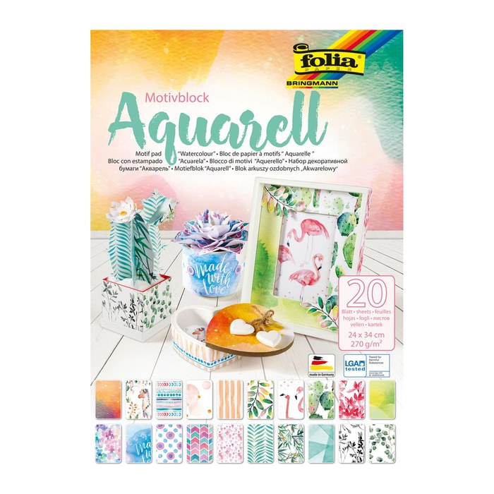 folia Motivblock AQUARELL farbsortiert 270 g/qm 20 Blatt
