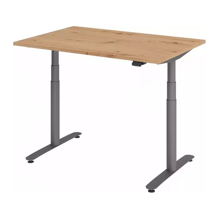 HAMMERBACHER VXDLR12 elektrisch höhenverstellbarer Schreibtisch asteiche rechteckig, T-Fuß-Gestell grau 120,0 x 80,0 cm