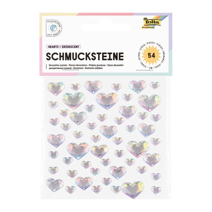 folia Schmucksteine transparent HEARTS IRIDESCENT, 54 St.