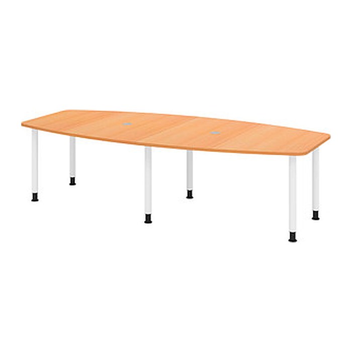 HAMMERBACHER Konferenztisch KT28C buche Tonnenform, Rundrohr weiß, 280,0 x 85,0/130,0 x 72,0 - 74,0 cm