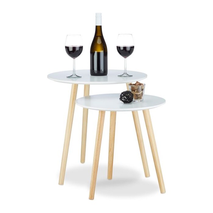 relaxdays Beistelltische-Set rund Holz weiß, 2 St.