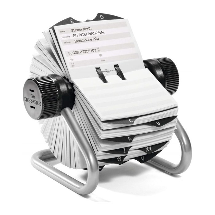 DURABLE Telefon-/Adress-Rollkartei Telindex silber, für 500 Adress,- Telefonkarten