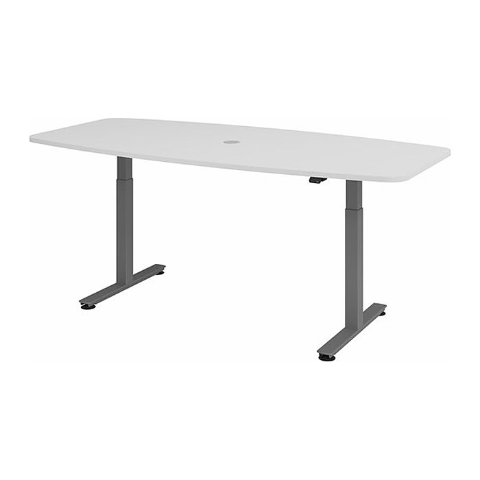 HAMMERBACHER Konferenztisch VXMST22 lichtgrau Tonnenform, T-Fuß-Gestell grau, 220,0 x 83,0/103,0 x 71,0 - 120,0 cm