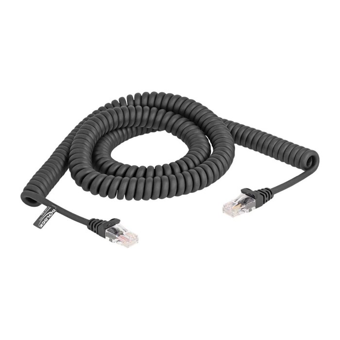 DELOCK RJ45 Spiralkabel Stecker zu Stecker Cat.5e 3m schwarz