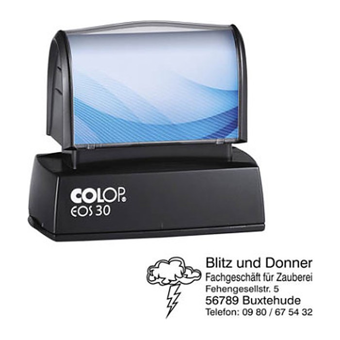 COLOP Textstempel, individualisierbar EOS 30 selbstfärbend blau, schwarz, rot mit Logo, 1 St.