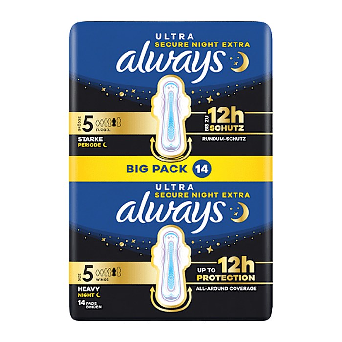 always Binden Ultra Secure Night Extra mit Flügeln für sehr starke Nächte, 14 St.