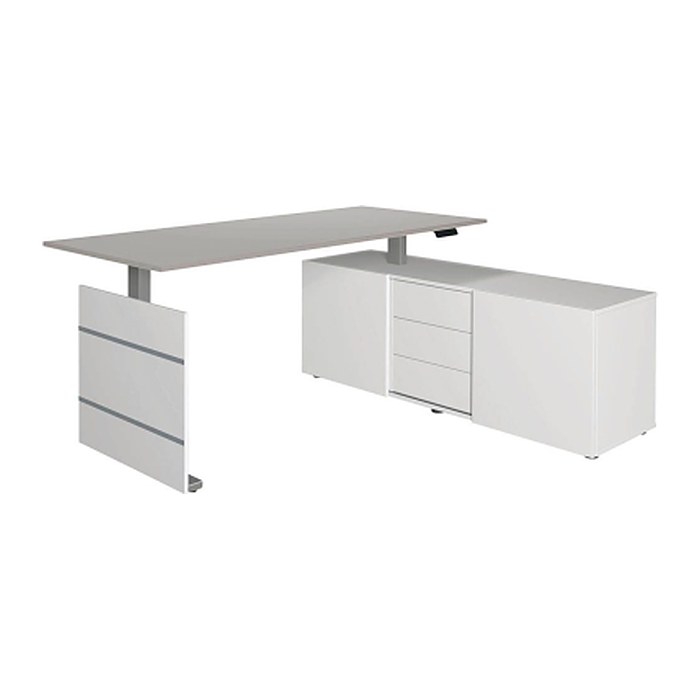 Kerkmann Move 3 elektrisch höhenverstellbarer Schreibtisch lichtgrau, weiß rechteckig, Wangen-Gestell silber 180,0 x 80,0 cm
