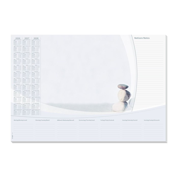 SIGEL Schreibtischunterlage Harmonie 2026/2027/2028 weiß/grau Papier 59,5 x 41,0 cm, 30 Blatt