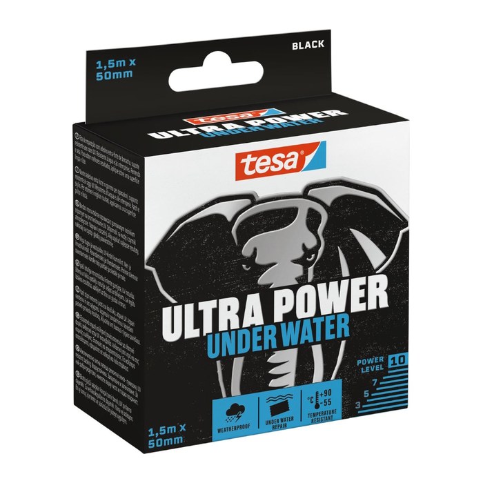 tesa ULTRA POWER Under Water Gewebeband schwarz 50,0 mm x 1,5 m 1 Rolle