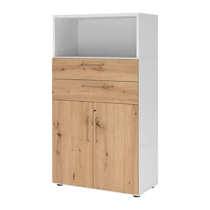 HAMMERBACHER Regalschrank FlexWall, VFW48K2KG/W/R/BS weiß, asteiche 80,0 x 40,0 x 145,0 cm, 1 St.