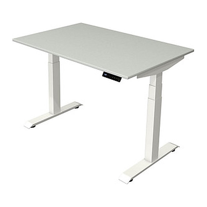 Kerkmann Move 4 elektrisch höhenverstellbarer Schreibtisch lichtgrau rechteckig, T-Fuß-Gestell weiß 120,0 x 80,0 cm