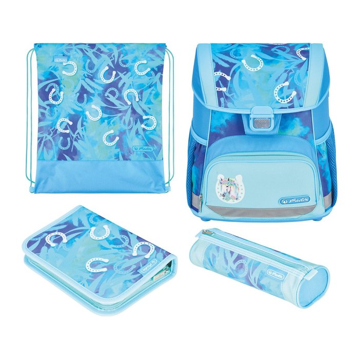 herlitz Schulranzen-Set Loop Plus Lucky Horse Kunstfaser grün