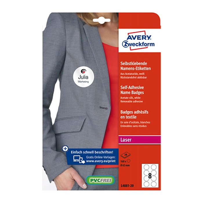 AVERY Zweckform Namensetiketten L4881-20 weiß 65,0 x 65,0 mm, 20 Blatt