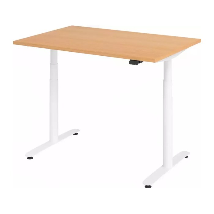 HAMMERBACHER VXDLR12 elektrisch höhenverstellbarer Schreibtisch buche rechteckig, T-Fuß-Gestell weiß 120,0 x 80,0 cm
