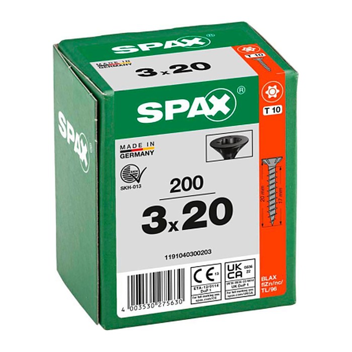 SPAX® Universalschrauben T10 Senkkopf BLAX 1191040300203 3 mm x 20 mm, 200 St.