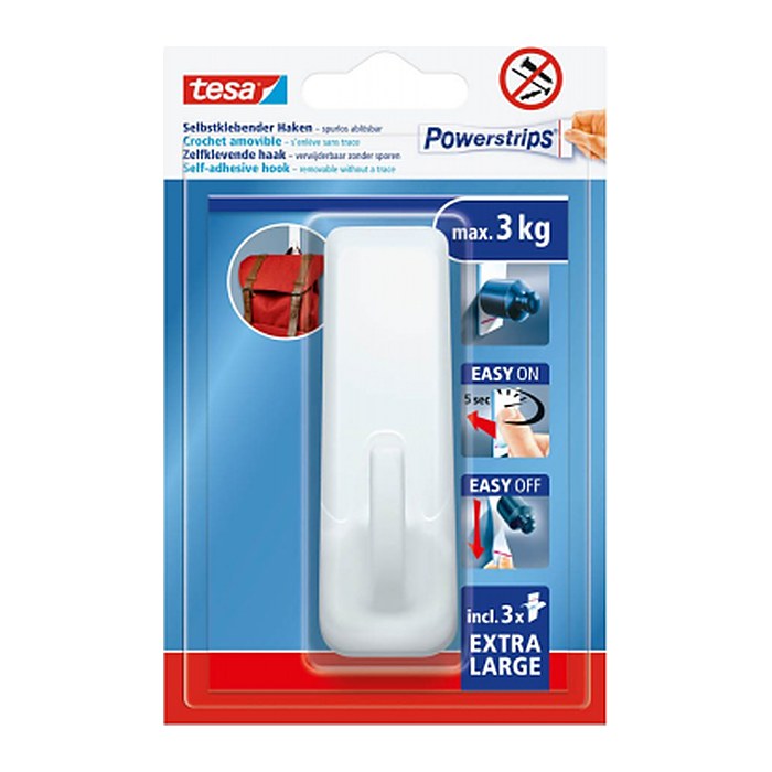 tesa Powerstrips XL Eckig Klebehaken für max. 3,0 kg, 36,1 x 29,7 mm, 1 St.