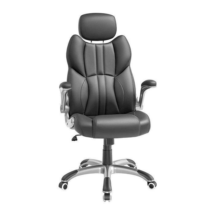 SONGMICS Bürostuhl, OBG65BK Kunstleder schwarz, Gestell silber