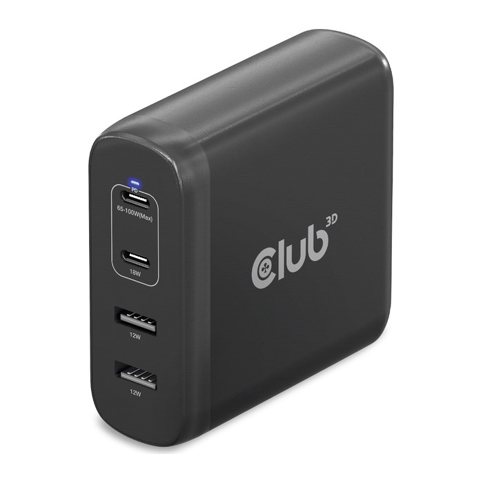 Club3D Ladegerät 2xUSB Typ C, 2xUSB Typ A, PD 100W, GaN retail