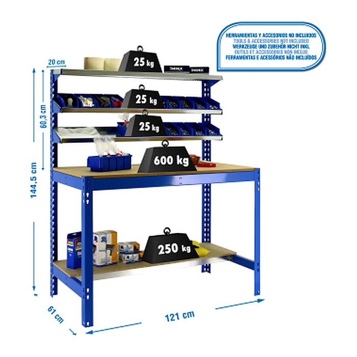 Simonrack Werkbank SIMONWORK BT1 1200 blau 121,0 x 61,0 x 144,5 cm