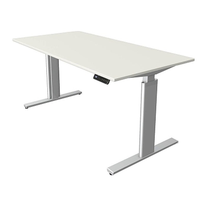 Kerkmann Move 3 tube elektrisch höhenverstellbarer Schreibtisch weiß rechteckig, T-Fuß-Gestell silber 160,0 x 80,0 cm