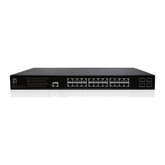 LevelOne PoE+Switch 24xGE PoE+/4xSFP 390W 19" Managed L2