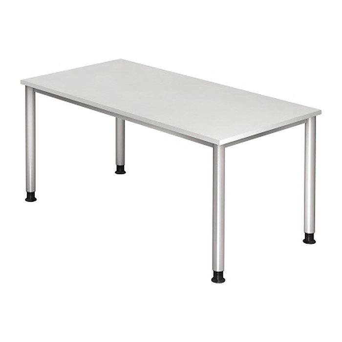 HAMMERBACHER HS16 höhenverstellbarer Schreibtisch weiß rechteckig, 4-Fuß-Gestell silber 160,0 x 80,0 cm